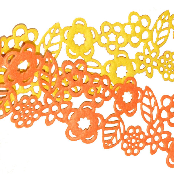 Zweifarbiges Tischband - Filzblumen - 10 cm breit - 2 m - orange-gelb - 64749