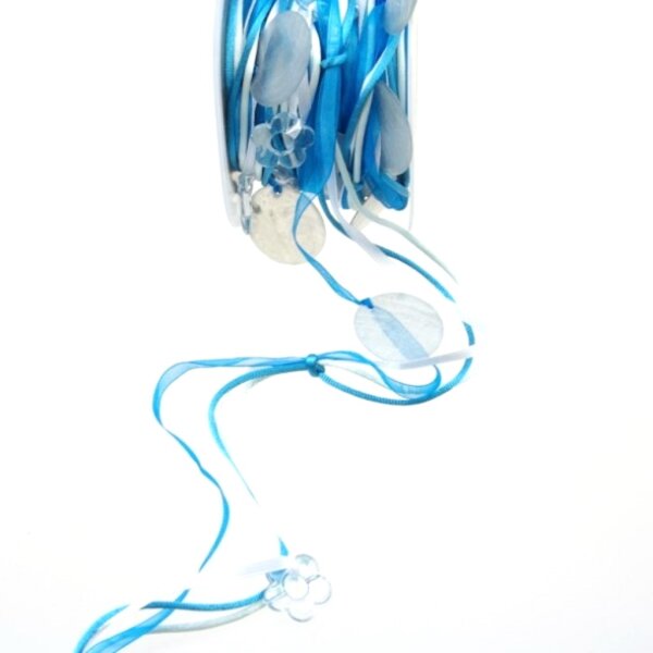 Zierkordel 3-tlg. mit Perlmuttscheiben - wei&szlig;-blau - 20 mm &Oslash; - 5 m - 97639 70R