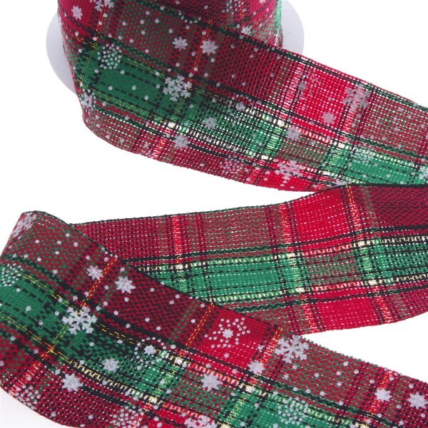 Gewebtes Weihnachtsband mit Schottenmuster rot-gr&uuml;n - 93117-63
