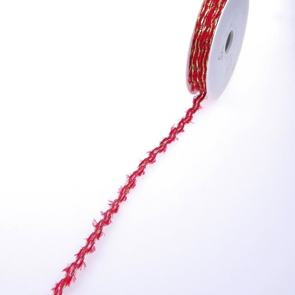 Fransenschnur mit Lurex rot, gold - 10 mm breit - Rolle 15 Meter - A18005-10-15-30