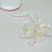 Organza-Ziehschleife gr&uuml;n-pink - 25 mm breit - Rolle...