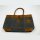 Cotton Canvas Tasche - Shopping bag - shopper - grau mit braunem Leder - 50 x 32 cm - 74154