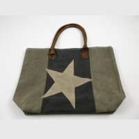 Shopping-Bag mit Stern - grau-beige - 45 x 32 cm - 74162