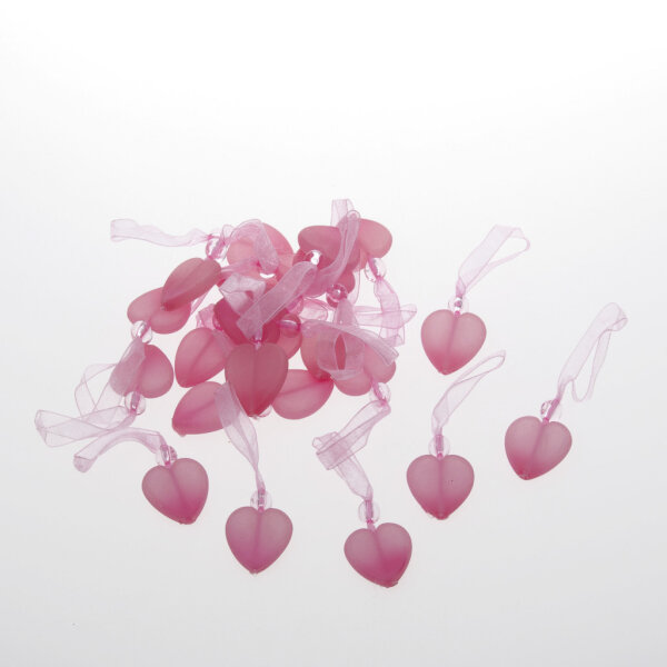 Acrylherzen mit Perle und Aufh&auml;nger Farbe Rosa - 24mm - VE = 24 St&uuml;ck - 94244-24-30