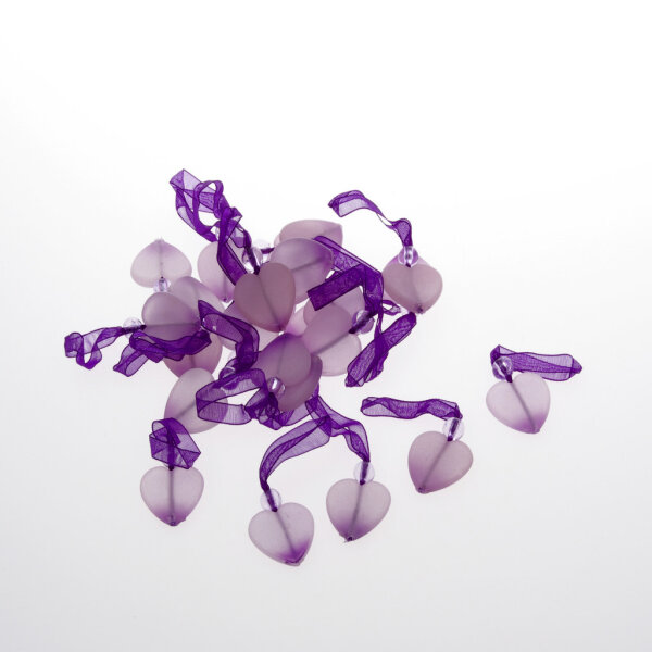 Acrylherzen mit Perle und Aufh&auml;nger Farbe Lavendel - 24mm - 1 VE = 24 St&uuml;ck - 94244-24-42
