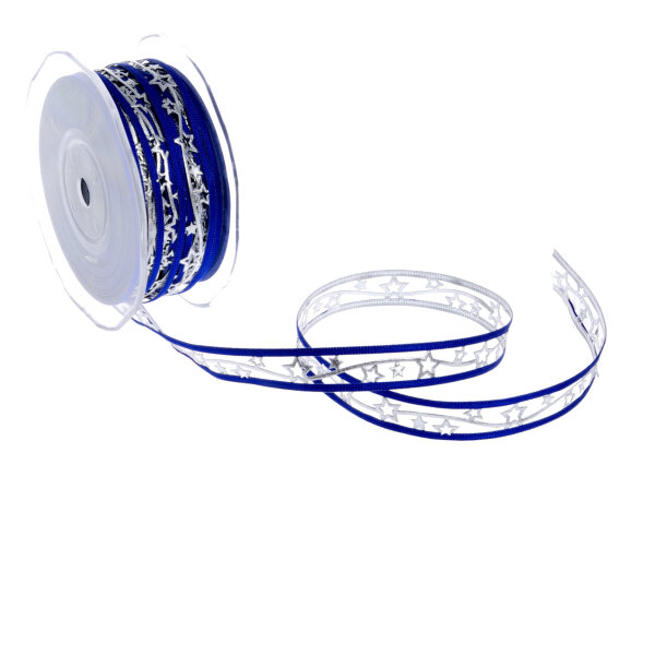 Weihnachtsband mit Sternchen - blau/silber - 15 mm Breite - 20 m L&auml;nge - 90159-15-20-70