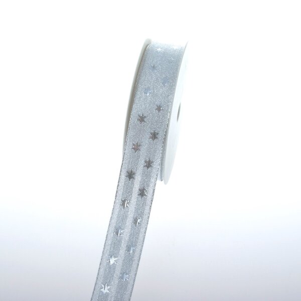 Lurexband Matt mit Sternen - Silber - 25 mm Breite - 20 m L&auml;nge - 47024-25-10