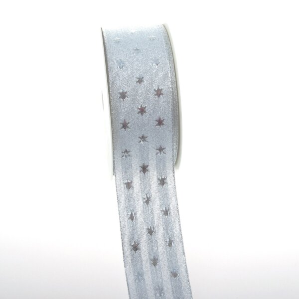Lurexband Matt mit Sternen - Silber - 40 mm Breite - 20 m L&auml;nge - 47024-40-10