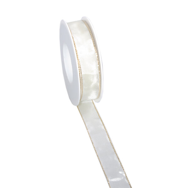 Taftband mit Lurexkante - creme-gold -  25 mm - 25 m auf der Rolle - Geschenkband Schleifenband Dekoband 3331-25-25-158