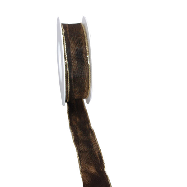 Taftband mit Lurexkante - cocosbraun-gold - 25 mm - 25 m - Geschenkband Schleifenband Dekoband -3331-25-25-639