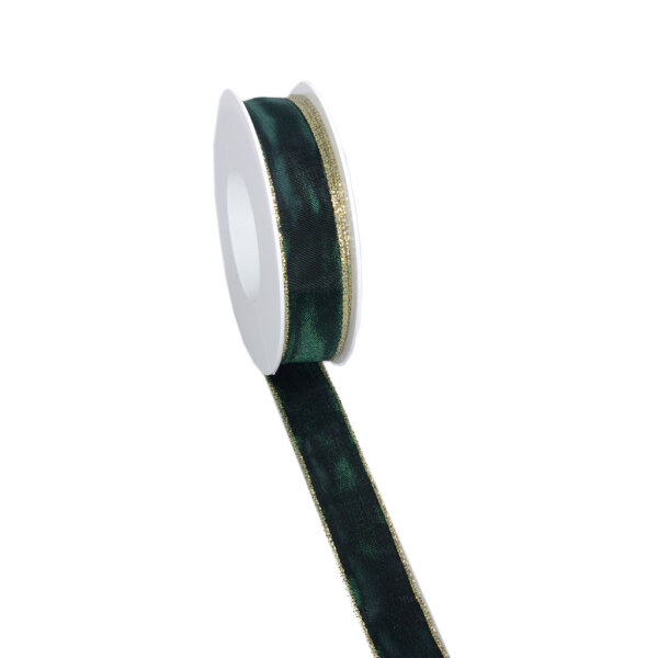 Taftband mit Lurexkante - dunkelgr&uuml;n-gold - 25 mm - 25 m auf der Rolle - Geschenkband Schleifenband Dekoband -3331-25-25-659