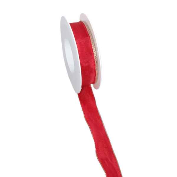 Taftband mit Lurexkante - rot-gold - 25 mm 25 m auf der Rolle - Geschenkband Schleifenband Dekoband - 3331-25-25-7