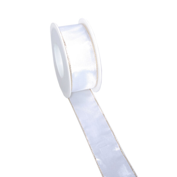 Taftband mit Lurexkante - wei&szlig;-gold - 40 mm - 25 m auf der Rolle - Geschenkband Schleifenband Dekoband - 3331-40-25-1