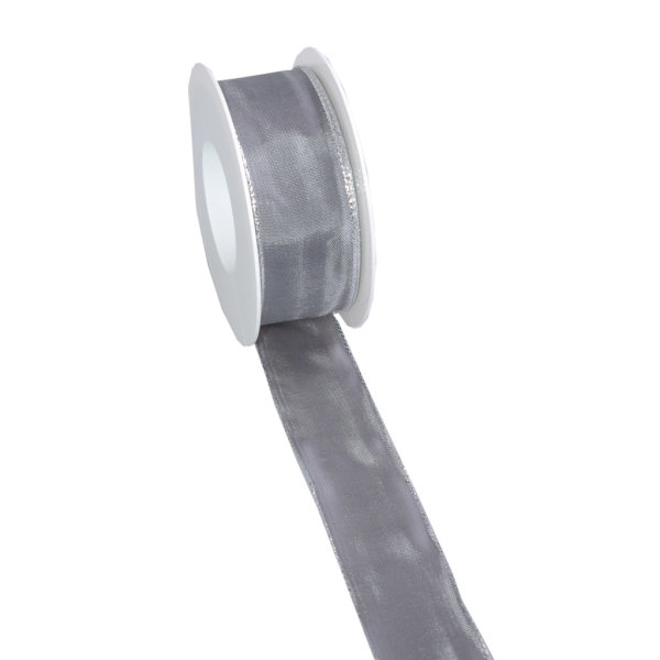 Taftband mit Draht- und Silberkante 40mm x 25m grau Geschenkband Schleifenband Dekoband