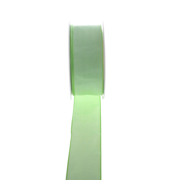 Taftband mit Drahtkante - Lindgr&uuml;n - breit - Geschenkband - Dekoband - Schleifenband - ca. 40 mm Breite - 25 m L&auml;nge - 3330-40-25-156