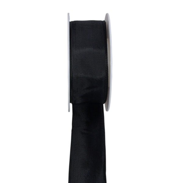 Taftband mit Drahtkante - Schwarz - breit - Geschenkband - Dekoband - Schleifenband - ca. 40 mm Breite - 25 m L&auml;nge - 3330-40-25-16