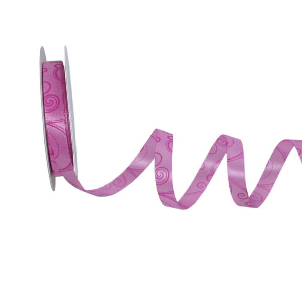 Dekoband mit zarten Ornamenten - Flockdruck -  schmal - Pink - Geschenkband - Schleifenband - ca. 15 mm Breite - 25 m L&auml;nge - 53825-15-25-41