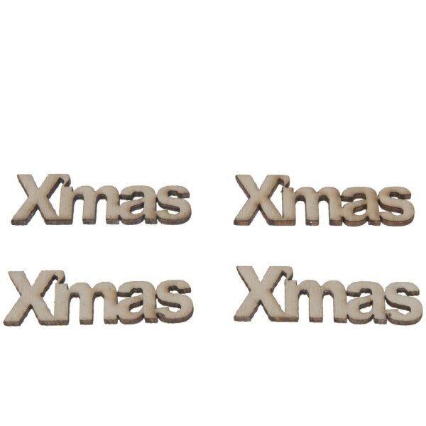 Schriftzug xmas - Weihnachten - Streudeko - Holz - natur / white-frosted - ca. 5,4 x 1,9 cm - 1 VE = 30 St&uuml;ck - A15791-288