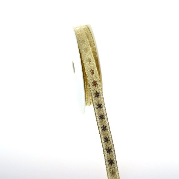 Lurexband Matt mit Sternen - gold - 10 mm breit - Rolle 20 m - 47024-10-20