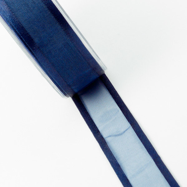 Organzaband mit Satinkante dunkelblau - 25 mm Breite auf 25 m Rolle - 50025 510-R 025